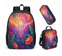 Dreamcatcher 17 Inch Backpack 3 Piece Set Magical Feather School Bag for Girls Mystical Forest Fantasy Print Daypack (16)