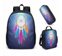 Dreamcatcher 17 Inch Backpack 3 Piece Set Magical Feather School Bag for Girls Mystical Forest Fantasy Print Daypack (08)