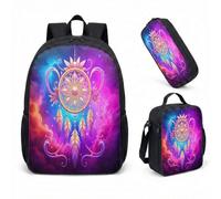 Dreamcatcher 17 Inch Backpack 3 Piece Set Magical Feather School Bag for Girls Mystical Forest Fantasy Print Daypack (06)