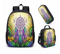 Dreamcatcher 17 Inch Backpack 3 Piece Set Magical Feather School Bag for Girls Mystical Forest Fantasy Print Daypack (12)