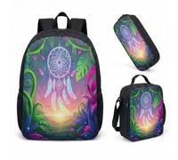 Dreamcatcher 17 Inch Backpack 3 Piece Set Magical Feather School Bag for Girls Mystical Forest Fantasy Print Daypack (02)