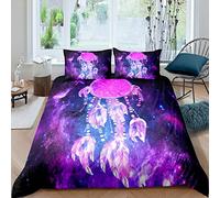 Dreamcatcher Bedding Set for Girls Kids Children Boho Dream Catcher Galaxy Comforter Cover Decorative Chic Luxury Bohemian Duvet Cover Purple Blue Glitter Bedspread Cover Single Size 2Pcs Bedclothes