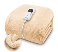 Dreamcatcher Cream Faux Fur Heated Throw Electric Blanket, 160 x 120cm Heated Blanket Machine Washable Soft Fleece Electric Throw Overblanket with 9HR Timer and 9X Control Heat Settings
