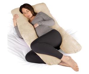 Dreamcatcher Cream Grey Pregnancy Pillow, U Shaped Shredded Memory Foam Maternity Pillow, Full Body Support Pregnancy Pillows for Sleeping, Machine Washable & Removable Velvet Cover