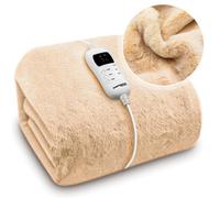 Dreamcatcher Cream Heated Throw Faux Fur Blanket 160 X 130Cm Electric Blanket Thermal & Timer 9 Heat Settings