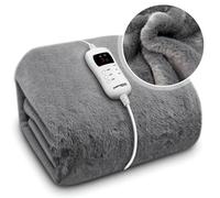 Dreamcatcher Dark Grey Faux Fur Heated Throw Electric Blanket, 160 x 120cm Heated Blanket Machine Washable Soft Fleece Electric Throw Overblanket with 9HR Timer and 9X Control Heat Settings