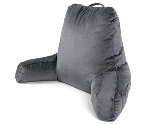 Dreamcatcher Dark Grey Reading Pillow, Large Shredded Memory Foam Cuddle Cushion with Backrest with Arms, Ideal for Back Support, Bed, Reading or Gaming Cushion, 3x Pockets and Washable Velvet Cover