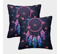 Dreamcatcher Decor-vibrant Feather Style Pillow Covers 2 Pack Cozy Pillowcases Art Cushion Case with Invisible Zipper Decor for Couch Livingroom 40x40cm