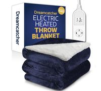 Dreamcatcher Deluxe Electric Throw Heated Double Over Blanket Soft Sherpa Micro Fleece Variable Heat & Timer Settings in Dark Blue Dreamcatcher Dark Blue