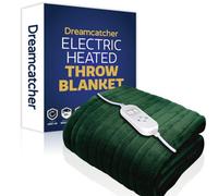 Dreamcatcher Deluxe Green Electric Throw Heated Double Over Blanket Soft Fleece 9 Heat & 12 Timer Settings