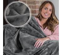Dreamcatcher Deluxe Throw Dark Grey Faux Fur Double Over Blanket Soft Fleece