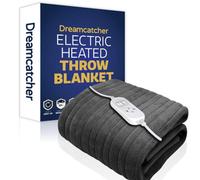 Dreamcatcher Deluxe Xl Electric Throw Heated Double Over Blanket Soft Fleece 9 Heat & 12Hr Timer Settings - Grey