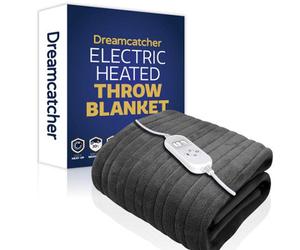 Dreamcatcher Deluxe Xl Electric Throw Heated Double Over Blanket Soft Fleece 9 Heat & 12Hr Timer Settings - Grey