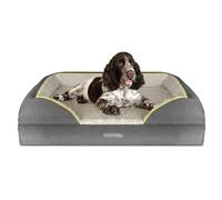Dreamcatcher Dog Bed Large Plus 97x71x20cm, Orthopaedic Memory Foam Bolster and Non Slip Base with Sherpa Fleece Top. Grey Waterproof Oxford Fabric Sides and Removable Washable Cover