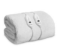 Dreamcatcher Double Electric Blanket 193x137cm, Fully Fitted Sherpa Fleece Electric Blanket, Underblanket Mattress Cover, 3x Heat Settings, 2x Controllers and Machine Washable White Heated Blanket