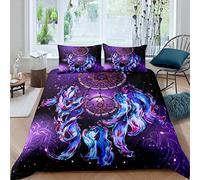 Dreamcatcher Duvet Cover Girls Purple Blue Boho Dream Catcher Decor Bedding Set For Kids Children Teens Bedroom Galaxy Bohemian Feather Print Comforter Cover Chic Glitter Bedspread Cover Single