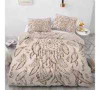 Dreamcatcher Duvet Cover Super King Size, Feather Bedding, Soft Cosy 3 Piece 110gsm Microfibre Quilt Cover and 2xPillow Case 50x75 cm with Zipper Closure for Bedroom W618