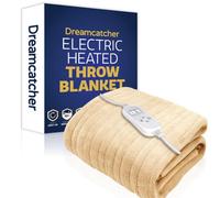 Dreamcatcher Electric Throw Heated Double Over Blanket Soft Fleece 9 Heat & 12 Timer Settings - Cream
