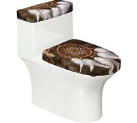 Dreamcatcher Feather Art Stretchy Toilet Lid and Tank Cover Set-Soft Elastic Bathroom Decor for U Shape Oval