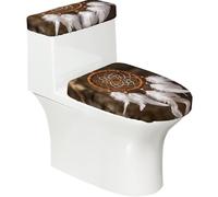 Dreamcatcher Feather Art Stretchy Toilet Lid and Tank Cover Set-Soft Elastic Bathroom Decor for U Shape Oval