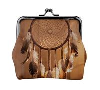 Dreamcatcher Feather Fall Leather Coin Purse for Women-Small Kiss Lock Wallet, Mini Card Holder for Keys Lipstick, Cute Change Purse for Travel