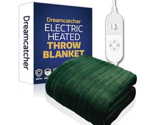 Dreamcatcher Green Heated Throw Electric Blanket, 160 x 120cm Heated Blanket Machine Washable Soft Fleece Electric Throw Overblanket with 12HR Timer and 9x Control Heat Settings