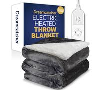 Dreamcatcher Grey Heated Throw Electric Blanket, 160 x 120cm Heated Blanket Machine Washable Soft Micro Fleece & Sherpa Electric Throw Overblanket with 12HR Timer and 9X Control Heat Settings