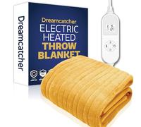 Dreamcatcher Heated Throw Blanket, 9 Heat Settings, 12HR Timer, Gold | Soft 160 x 120cm microfleece heated throw with 9 heat settings, 12-hour timer, detachable controller and 2m cable.