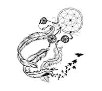 Dreamcatcher Isolate Amulet Dreamcatcher Transform to The Bird Hand Drawn and Design Wall Stickers 42x47.7cm Easy Installation Black