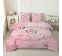 Dreamcatcher King Size Duvet, Botanical Feathers Reversible Coverless Duvet King Size, Soft All Seasons Comforter, Machine Washable Microfiber Quilt with 2 Pillowcases, 220x230 cm #A9