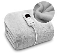 Dreamcatcher Light Grey Faux Fur Heated Throw Electric Blanket, 160 x 120cm Heated Blanket Machine Washable Soft Fleece Electric Throw Overblanket with 9HR Timer and 9X Control Heat Settings