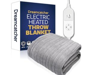 Dreamcatcher Light Grey XL Heated Throw Electric Blanket, 180 x 130cm Heated Blanket Machine Washable Soft Fleece Electric Throw Overblanket with 12HR Timer and 9x Control Heat Settings