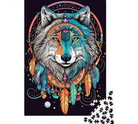 Dreamcatcher Mandala Wolf Puzzle 1000 Pieces for Adults, Animal Jigsaw Challenge, Gift for Family Time, 70x50cm/1000pcs