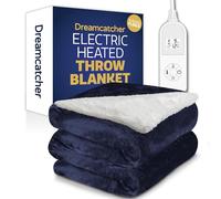 Dreamcatcher Navy Heated Throw Electric Blanket, 160 x 120cm Heated Blanket Machine Washable Soft Micro Fleece & Sherpa Electric Throw Overblanket with 12HR Timer and 9X Control Heat Settings