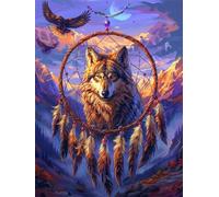 Dreamcatcher Paint by Numbers, DIY Paint by Numbers for Adults Wolf Painting by Numbers for Children Beginner with Brushes and Acrylic Pigment, HD Canvas Wall Art Room Decor 8x12inch (Frameless)