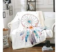 Dreamcatcher Sherpa Blanket Boho Dream Catcher Bohemian Style Fleece Blanket for Couch Bed Sofa Women Bedroom Decor Floral Flowers Hippie Feather King 87"*94"