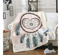 Dreamcatcher Sherpa Blanket Boho Dream Catcher Plush Blanket Indian Native American Fleece Throw Blanket for Sofa Bed Tribal Elements Fuzzy 150CM X 125CM