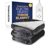 Dreamcatcher Sherpa Fleece Electric Heated Throw Over Blanket Double Polyester 160Cm X 120Cm Dark Grey