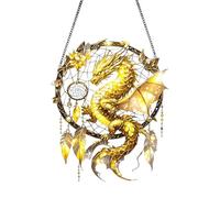 Dreamcatcher Suncatcher Modern Acrylic Window & Wall For Home Garden Patio Indoor Outdoor Themed Lqz385 (Gold, 20x16cm)