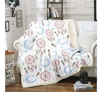 Dreamcatcher Throw Blanket Boho Star Moon Printed Blanket for Kids Boys Girls Bohemian Style Fleece Blankets Indian Hippie Feather Print Plush Blankets for Bed Sofa Couch Fuzzy Blanket Single 50"x60"