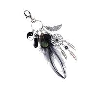 Dreamcatcher with Black Agate & Feather Charm Keyring Key Chain Keyfob