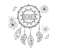 Dreamcatcher with Flowers and freathers Boho and Tribal Vinyl Wall Stickers 42x44cm Removable Without Leaving Glue Black