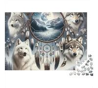 Dreamcatcher Wolves Night 1000 Piece Extra-Thick Cardboard DIY Jigsaw for Family Lovers, Fun Challenging Game, Beautiful Wall Decoration, for All 52x38cm/1000pcs