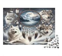 Dreamcatcher Wolves Night 1000 Pieces Jigsaw Puzzle for Adults, Eco-Friendly Paper, Non-Reflective Surface, Wolves Dreamcatcher Moon, Stress Relief Meditation Tool, for Men & Women 38x26cm/