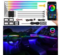 Dreamcolor Acrylic Interior Car LED Strip Light with Wireless APP, RGB 14 in 1 with 175 inches 593 LEDs Fiber Optic Ambient Lighting Kits, 16 Million Colors Sound Active Function Car Neon Lights