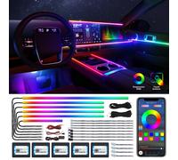 Dreamcolor Acrylic Interior Car LED Strip Light with Wireless APP, RGB 18 in 1 with 175 inches 600 LEDs Fiber Optic Car Ambient Lighting Kits, Dual Zone Sound Active Function LED Strip for Car