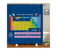 Dreamdge Wetroom Shower Curtain Blue Periodic Table, Mould Proof Resistant Waterproof Shower Curtains 120X180 Polyester Fabric Accessory 12 C Hook