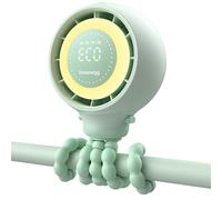 Dreamegg Baby Pram Fan - Portable Clip On Fan for Stroller with Hidden Blade & Child Lock, 4 Speeds incl. Eco Mode, Night Light, Smart Display, USB Rechargeable for Car Seat & Crib (Minty Fresh)