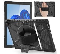 DreamerX for Microsoft Surface Pro 11 10 9 Case 13 inch, Rugged Shockproof Drop Protection Kids Case with 360 Rotating Kickstand Handle Hand Strap Pen Holder, Compatible with Type Cover Keyboard Black