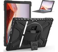 DreamerX for Microsoft Surface Pro 7+ Plus/7/6/5/4 Case 12.3" Case, Kids-Friendly Shockproof Rugged Business Cover Rotating Stand Hand Strap Pencil Holder, Compatible with Type Cover Keyboard, Black